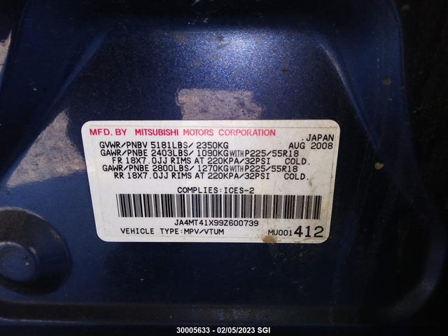 JA4MT41X99Z600739 Mitsubishi Outlander Xls
