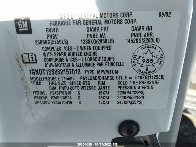 Chevrolet Trailblazer 2003 1GNDT13S832157013 Image 10