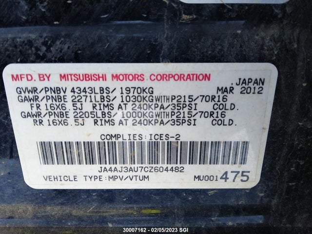 JA4AJ3AU7CZ604482 Mitsubishi RVR SE