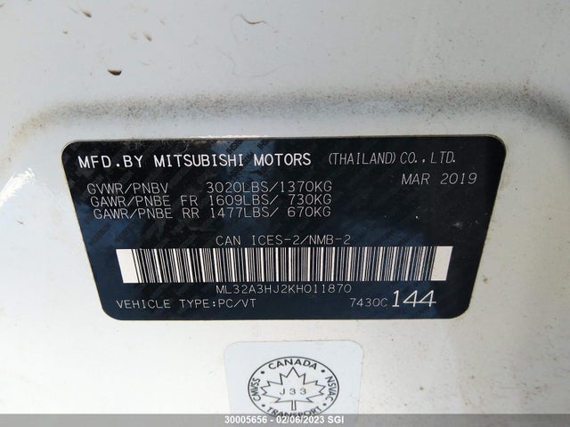ML32A3HJ2KH011870 Mitsubishi Mirage Es/rf