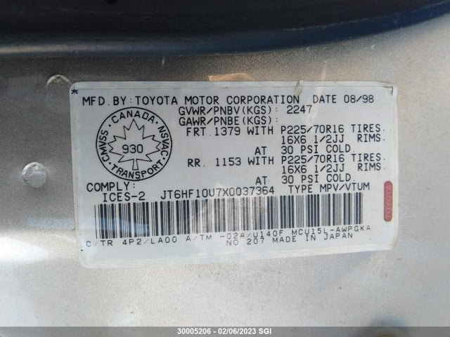 JT6HF10U7X0037364 Lexus RX 300