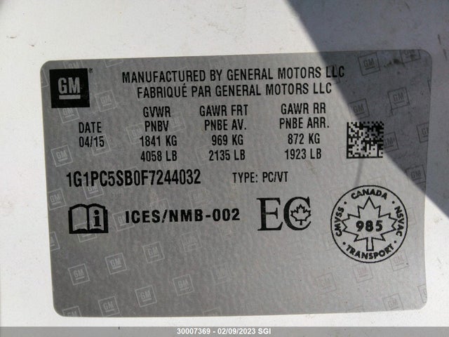 Chevrolet CRUZE LT 2015 1G1PC5SB0F7244032 Image 9