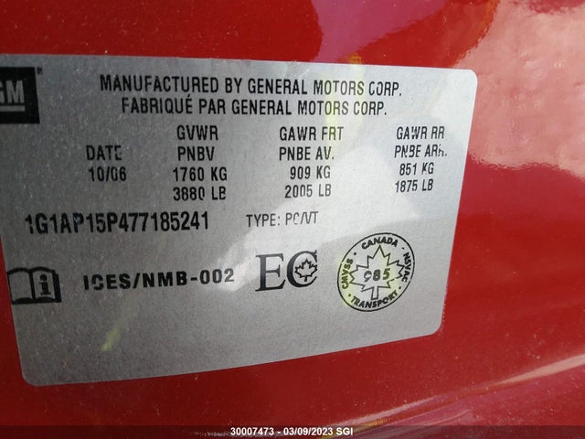 Chevrolet Cobalt Ss Supercharged 2007 1G1AP15P477185241 Image 10