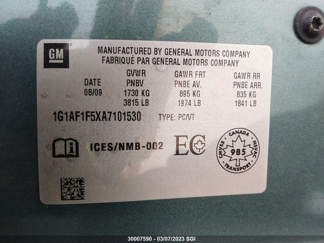 Chevrolet COBALT 2LT 2010 1G1AF1F5XA7101530 Image 10