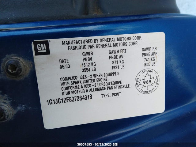Chevrolet Cavalier 2003 1G1JC12F837364318 Image 10