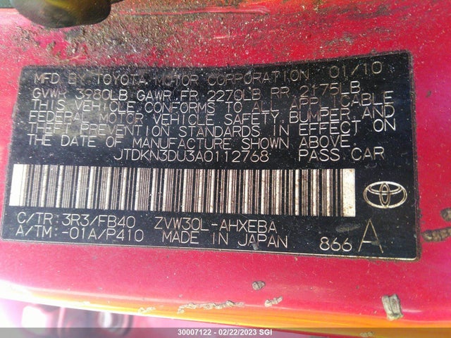 2010 Toyota Prius მანქანა იყიდება აუქციონზე, vin: JTDKN3DU3A0112768, აუქციონის ნომერი: 30007122