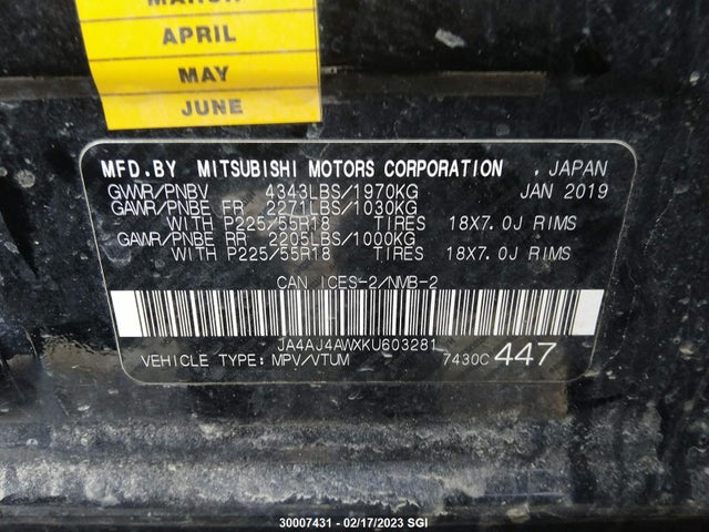 JA4AJ4AWXKU603281 Mitsubishi Rvr Se Limited/gt