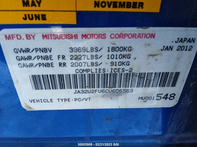 JA32U2FU6CU606563 Mitsubishi Lancer Es/es Sport