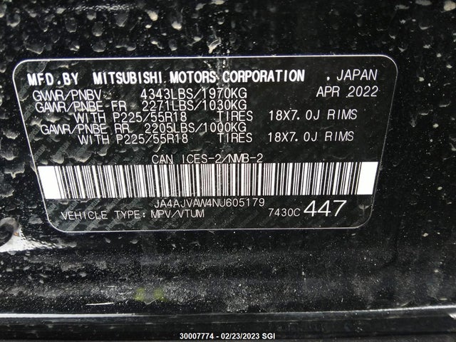 JA4AJVAW4NU605179 Mitsubishi Rvr Se/sel/le/gt