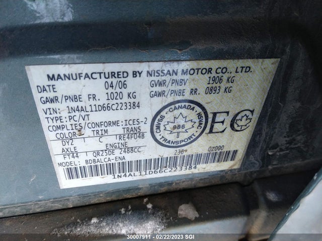 Nissan Altima S/sl 2006 1N4AL11D66C223384 Image 10