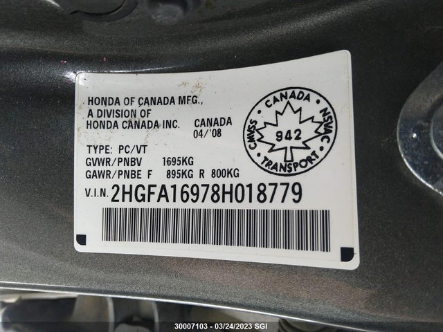 Honda CIVIC EXL 2008 2HGFA16978H018779 Image 10