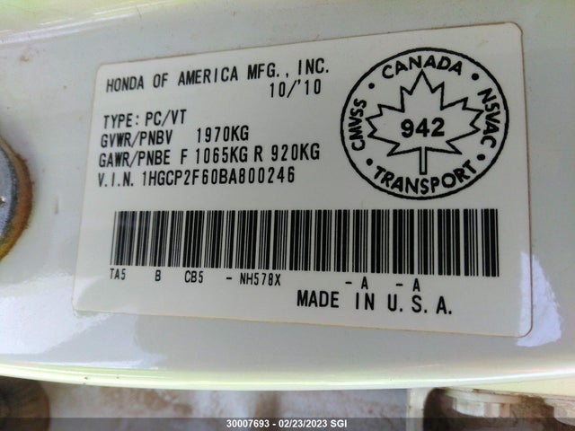 Honda ACCORD SE 2011 1HGCP2F60BA800246 Image 10