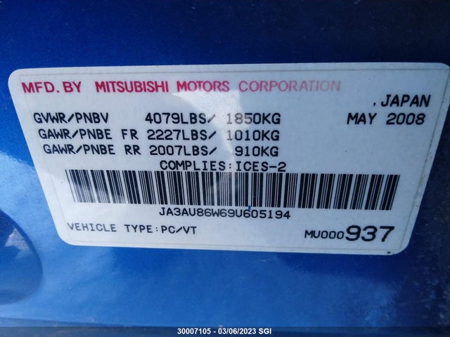 JA3AU86W69U605194 Mitsubishi LANCER GTS