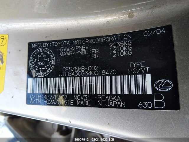 JTHBA30G340018470 Lexus ES 330