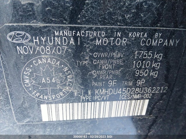 Hyundai Elantra Gl/gls 2008 KMHDU45D28U362212 Image 10