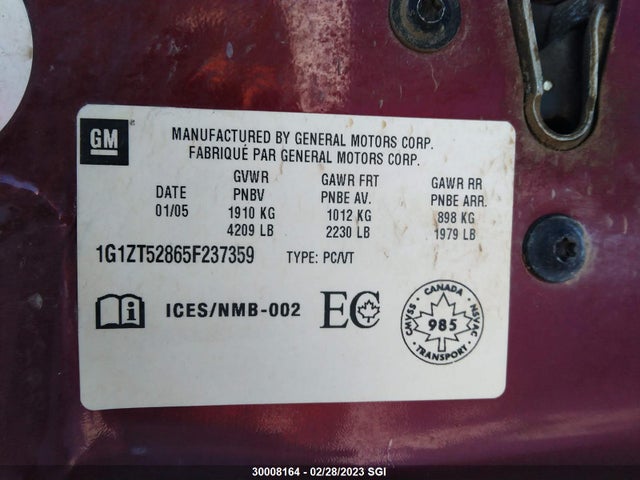 Chevrolet MALIBU LS 2005 1G1ZT52865F237359 Image 10