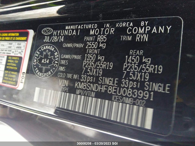 Hyundai Santa Fe Gls 2014 KM8SNDHF8EU083991 Image 9