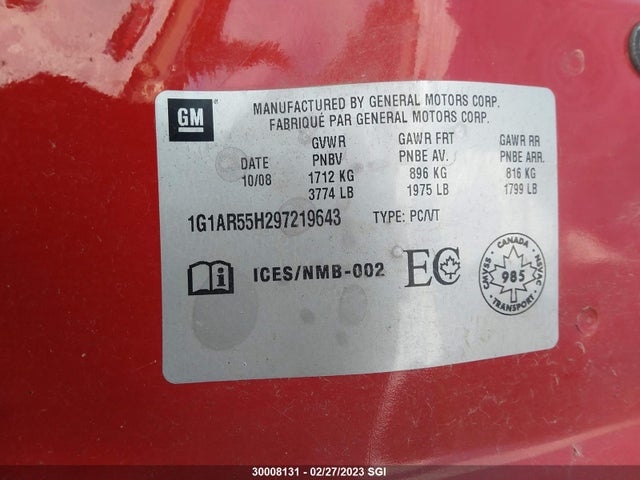 Chevrolet Cobalt 2009 1G1AR55H297219643 Image 10