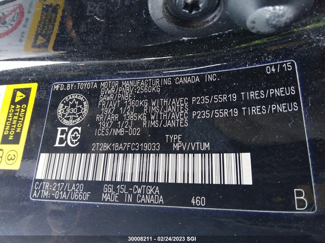 2T2BK1BA7FC319033 Lexus Rx 350/base/f Sport