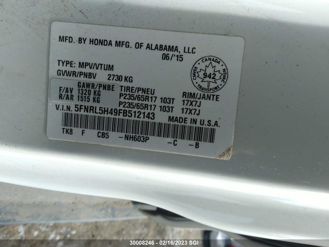 Honda j35z8 2015 5FNRL5H49FB512143 Image 26
