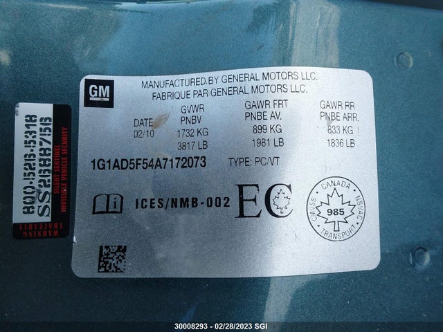 Chevrolet COBALT 1LT 2010 1G1AD5F54A7172073 Image 10