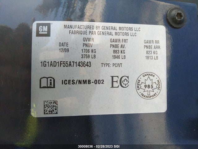 Chevrolet COBALT 1LT 2010 1G1AD1F55A7143643 Image 10