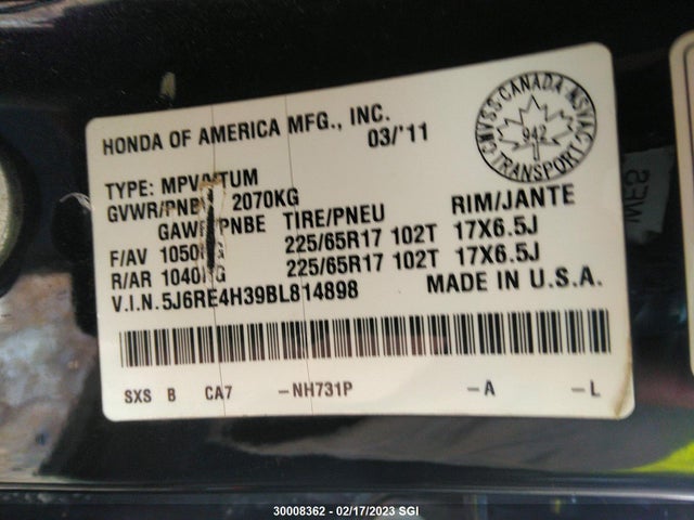 Honda CR-V LX 2011 5J6RE4H39BL814898 Image 10