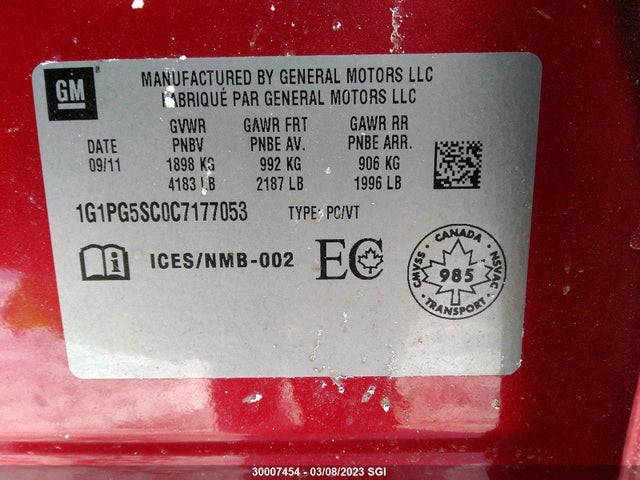 Chevrolet CRUZE LT 2012 1G1PG5SC0C7177053 Image 9