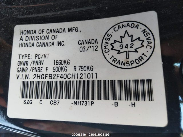 Honda Civic Lx 2012 2HGFB2F40CH121011 Image 10