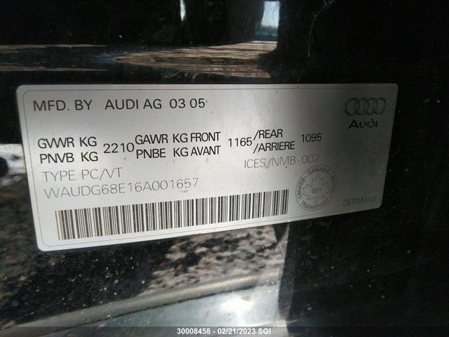 WAUDG68E16A001657 Audi A4 3.2 Quattro