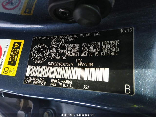 Toyota Highlander Limited 2013 5TDDK3EH6DS273619 Image 9