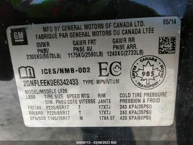 Chevrolet EQUINOX LS 2014 2GNFLEEK9E6342433 Image 9