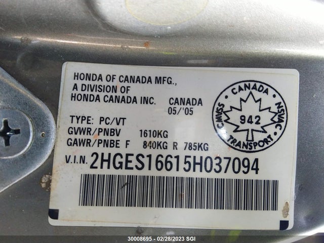 Honda Civic Lx 2005 2HGES16615H037094 Image 10
