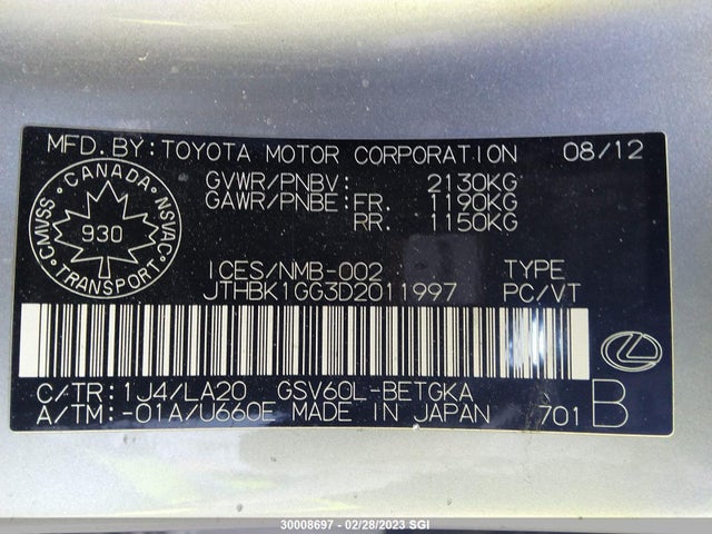 JTHBK1GG3D2011997 Lexus ES 350