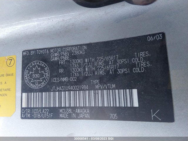 JTJHA31U940021984 Lexus RX 330