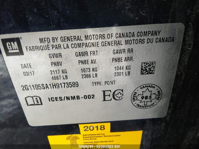 Chevrolet IMPALA LT 2017 2G1105SA1H9173589 Image 9