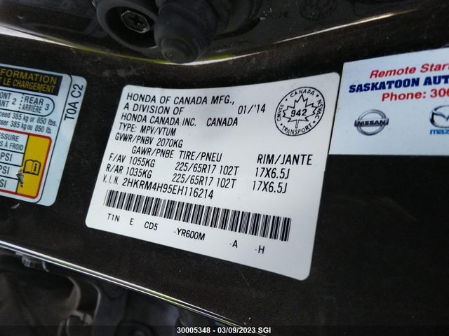 Honda Cr-v Touring 2014 2HKRM4H95EH116214 Image 9