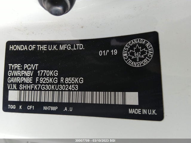 Honda Civic Lx 2019 SHHFK7G30KU302453 Image 9