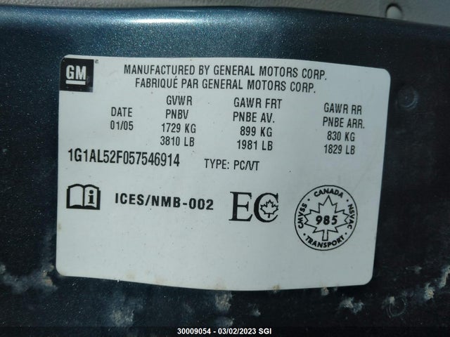 Chevrolet COBALT LS 2005 1G1AL52F057546914 Image 10