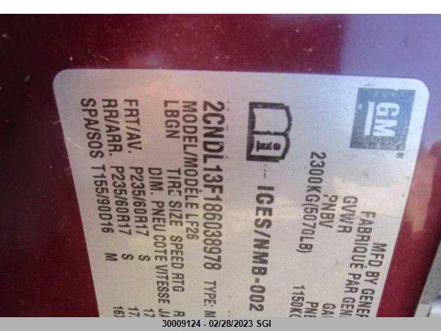 Chevrolet EQUINOX LS 2008 2CNDL13F186038978 Image 8