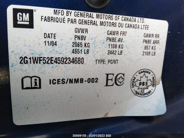 Chevrolet IMPALA 2005 2G1WF52E459234680 Image 10