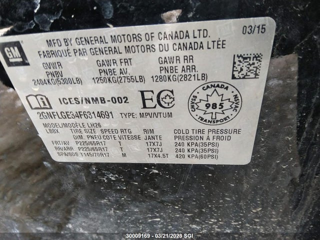 Chevrolet EQUINOX LT 2015 2GNFLGE34F6314691 Image 9