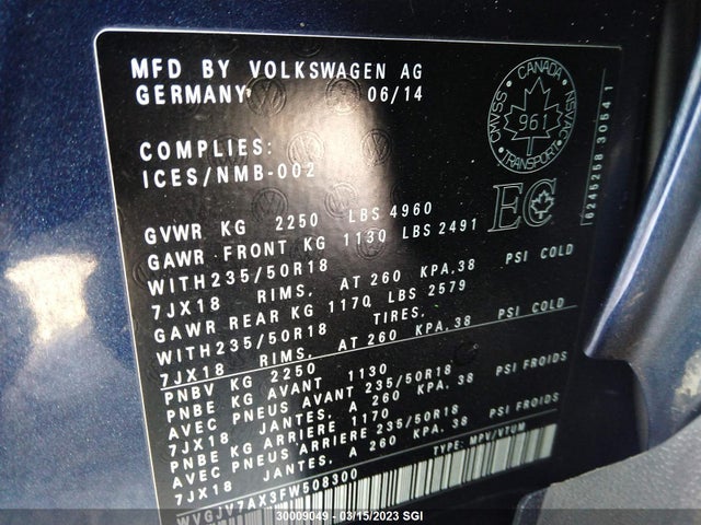 WVGJV7AX3FW508300 Volkswagen Tiguan S/se/sel/r-line