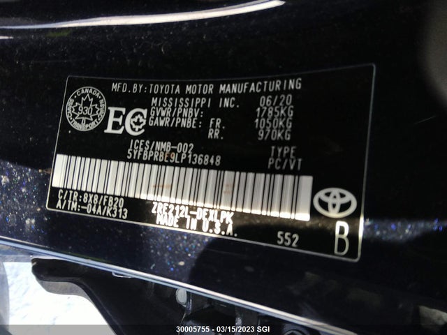 Toyota COROLLA LE 2020 5YFBPRBE9LP136848 Image 10