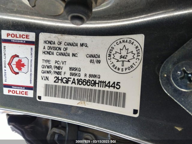 Honda Civic 2009 2HGFA16669H111445 Image 10