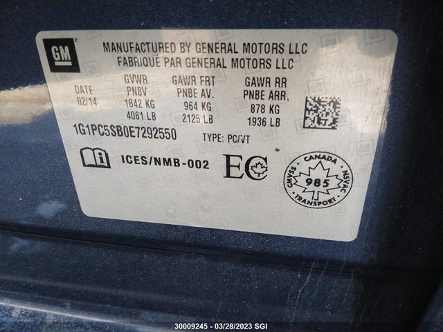 Chevrolet CRUZE LT 2014 1G1PC5SB0E7292550 Image 9