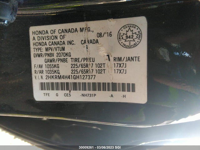 Honda CR-V SE 2016 2HKRM4H41GH127377 Image 10