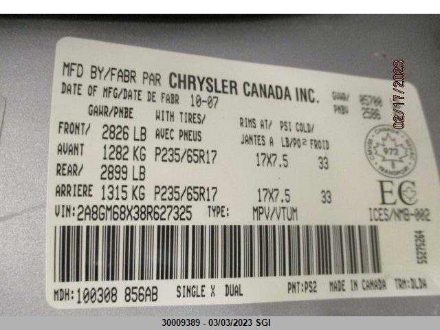 2A8GM68X38R627325 Chrysler Pacifica Touring