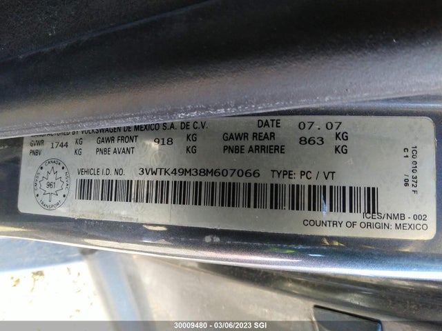 Volkswagen City Jetta 2008 3VWTK49M38M607066 Image 10