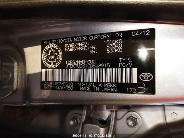 Toyota Yaris 2012 JTDKTUD31CD528915 Image 10